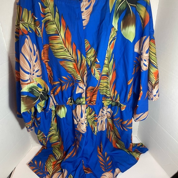 SHEIN Curve Blue Tropical Leaf Print Bohemian Flowy Jumpsuit Romper Size 2XL - Picture 3 of 14